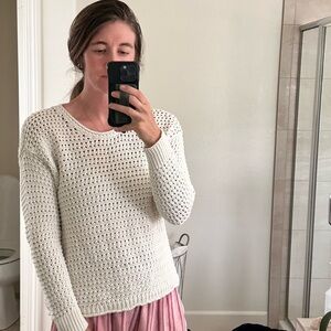 Madewell Cream Open-Knit Spring Crewneck Sweater